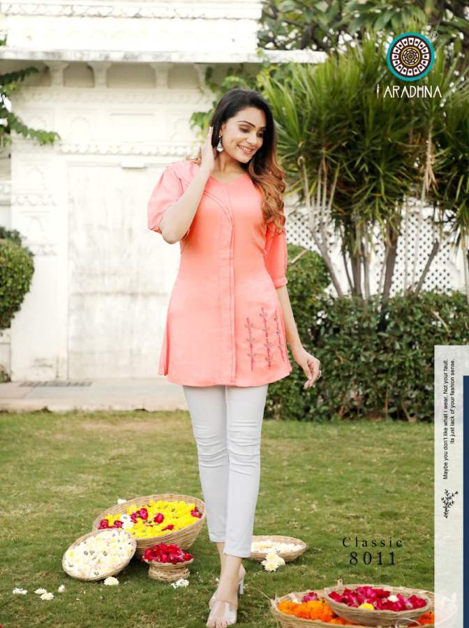 Aradhna Classic 8 Ethnic Wear Embroidery Rayon Designer Top Collection